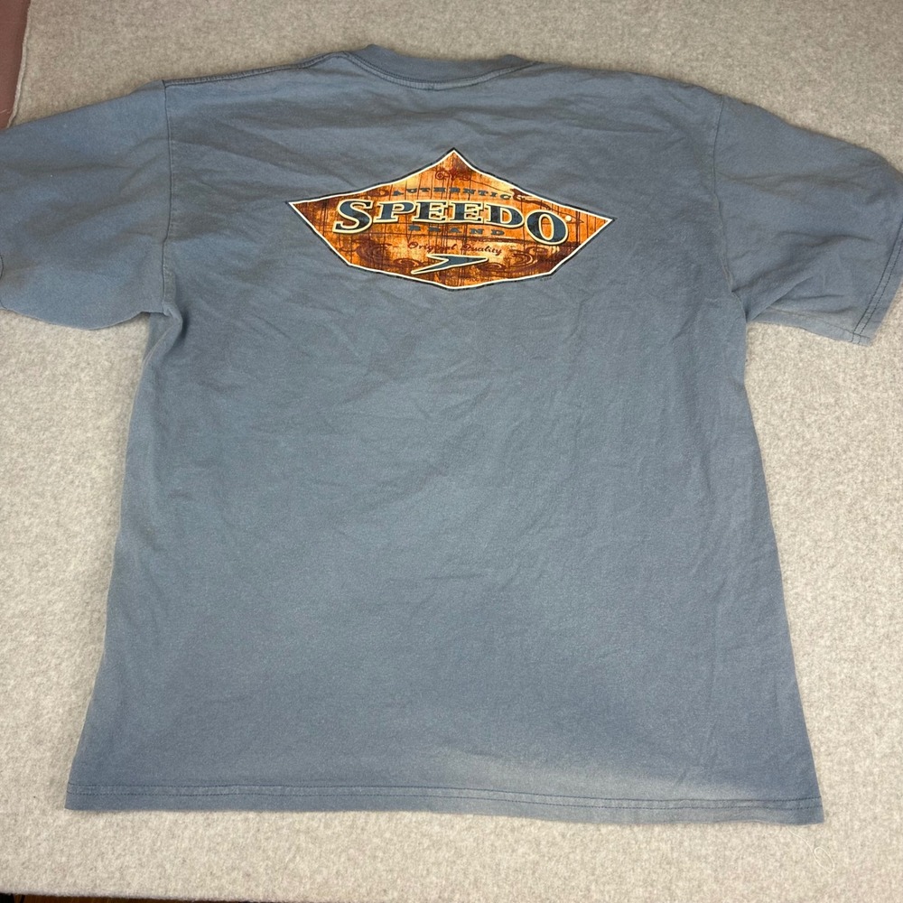 Speedo Mensโ XL Blue Short Sleeve Graphic T-Shirt Cotton Vintage Style Logo Tee